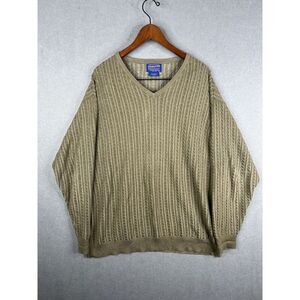 PENDLETON V Neck Cable Knit‎ Cotton Jumper Sweater Men Size XL Khaki Hong Kong